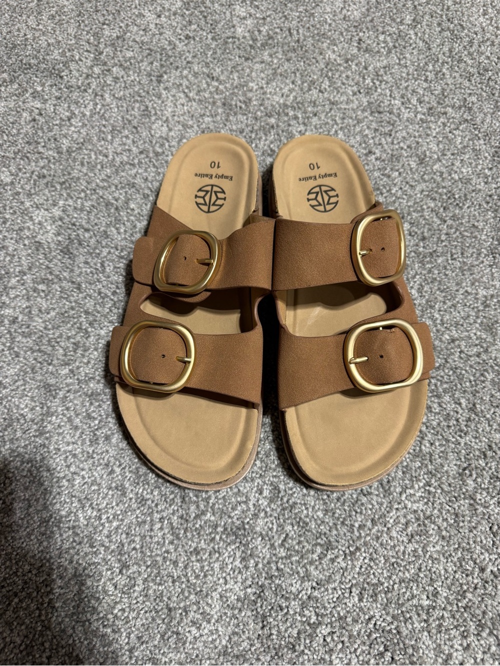 Women's Brown Double Buckle Slip-On Sandals -Size 10